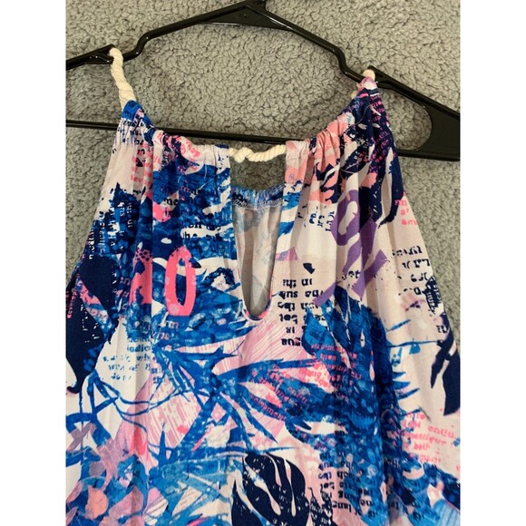 Rouge Collection Sundress 1X Flora Leaves Blue Purple Dress Rope Collar - Picture 4 of 12